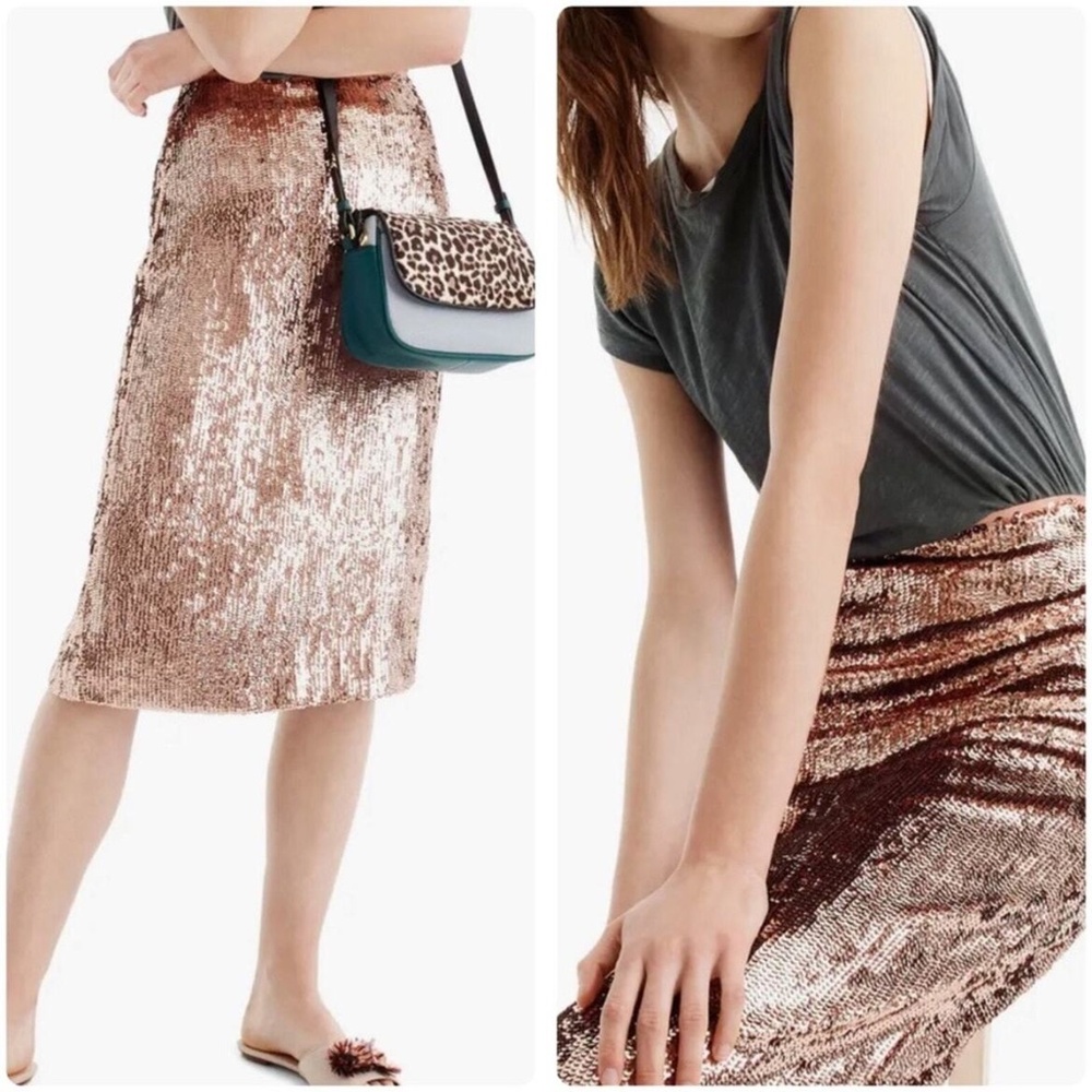J. Crew Rose Gold Sequin Pencil Skirt